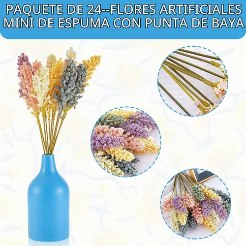 Vista 3 de WILLBOND 24 piezas de flores artificiales de aliento de espuma pastel, púas de bayas, mini ramo de flores de vainilla falsas para el hogar, jarrón