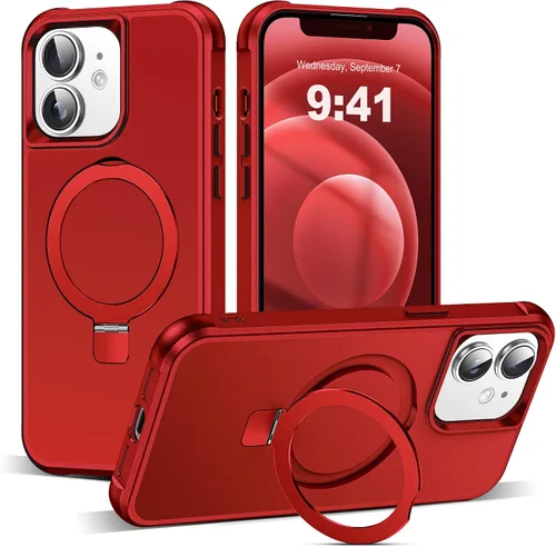 Vista 90 de SKYLMW - Funda compatible con iPhone 11 de 6.1 pulgadas, con soporte magnético invisible tipo anillo, funda translúcida de grado militar, compatible