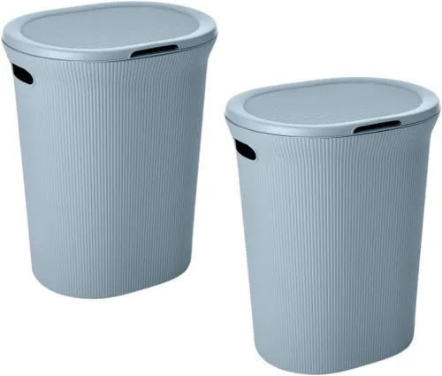 Vista 33 de Superio Colección acanalada - Cesto decorativo de plástico para ropa sucia con tapa y asas recortadas, azul (1 paquete) Organizador de cesta