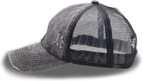 Vista 3 de Gorra de béisbol para cola de caballo para mujer, ajustable, vintage, estilo camionero, mezclilla lavada