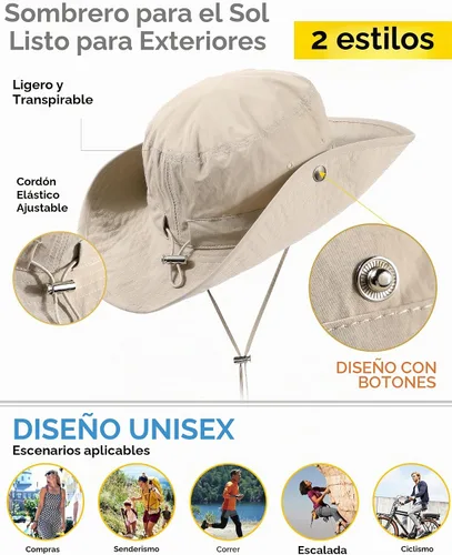 Vista 5 de Sombrero de lluvia impermeable de ala ancha para mujeres y hombres UPF50+ Beige