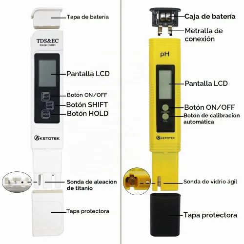 Vista 5 de KETOTEK Medidor digital de temperatura de pH TDS y EC para agua, lápiz de pH y probador PPM Medidor de temperatura TDS-EC, probador de pH