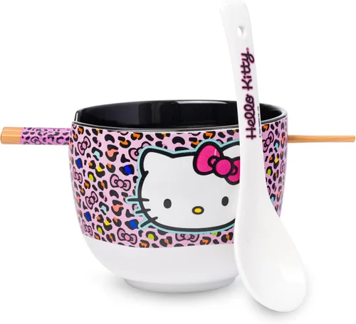 Vista 36 de Silver Buffalo Sanrio Hello Kitty Flowers, cuenco de ramen con palillos Patrón de flores de Hello Kitty