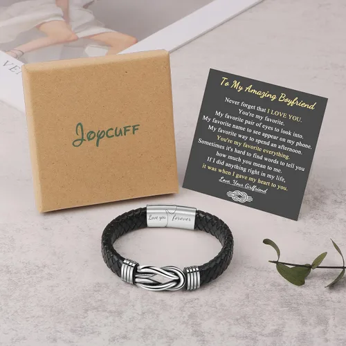 Vista 7 de Regalo para hombres, pulsera de cuero trenzado negro con infinito para hombres, papá, marido, novio, hijo, nieto, hermano, sobrino, tío