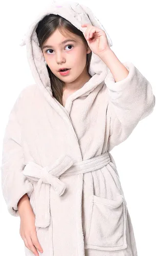 Vista 5 de Kimono largo con capucha y forro polar suave para niña, bata de baño cómoda para niños