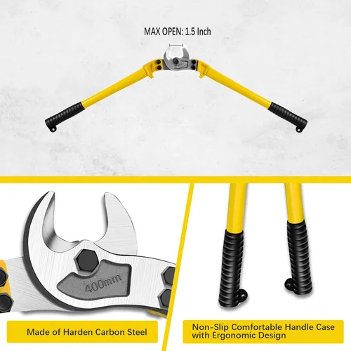 Vista 3 de AUPREX Cortador de cable resistente de 18 pulgadas con mango largo, cortador de cable de acero al carbono endurecido para cable de aluminio, alambre