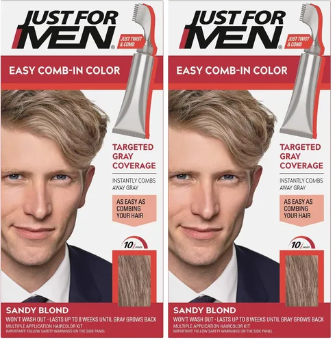 Vista 9 de Solo para hombres Auto Stop, tintura química para el cabello, 1, Dark Blond and Light Brown Easy Comb-In Color dark blond patented no-mix formula