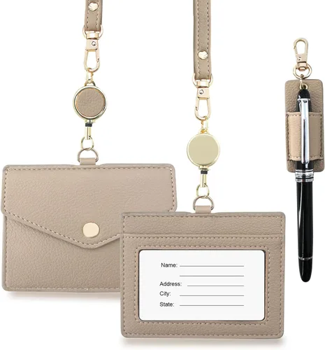 Vista 19 de boshiho - Soporte para tarjetas de identificación de crédito de piel auténtica con cordón elástico para el cuello, estilo vertical (negro)