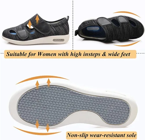 Vista 4 de W&LESVAGO Zapatos diabéticos de ancho ancho para mujer, cojín de aire, ligero y cómodo sandalias para caminar para ancianos hinchados pies vendados