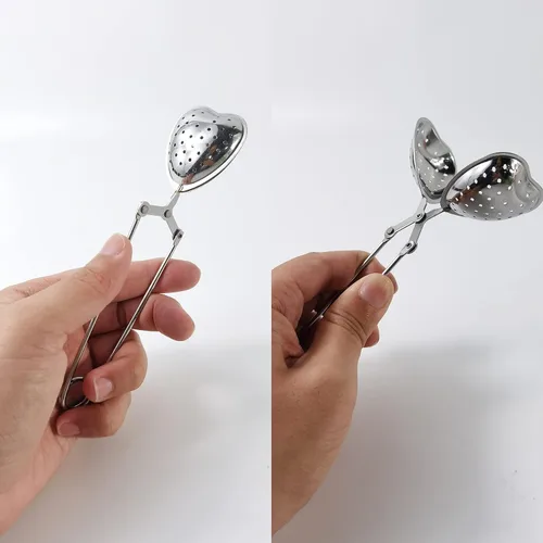 Vista 2 de ROYHOO 10 filtros de té de acero inoxidable de hojas sueltas Infusor de té Coladores Difusor de intervalo reutilizable en forma de corazón Cuchara