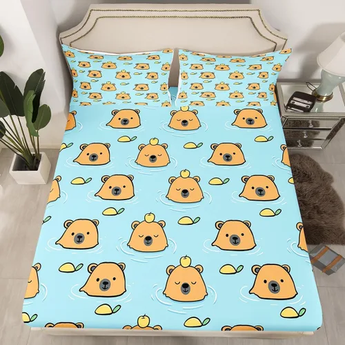 Vista 8 de jejeloiu Capybaras - Juego de sábanas de tamaño individual para amantes de los animales, para niños y niñas, lindas sábanas decorativas de Capybara