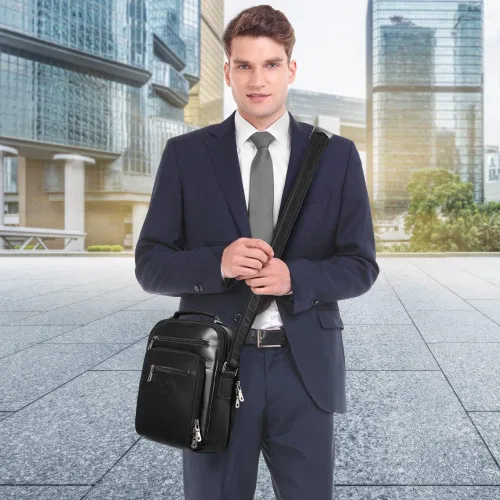 Vista 7 de Ringsun Bolso pequeño de cuero para hombre, bolso de cuero para hombre, bolso de mensajero para hombre, bolso cruzado con cremallera
