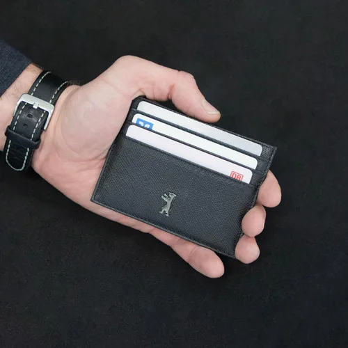 Vista 2 de BERLINER BAGS Funda de piel prémium para tarjetas, tarjetero con bloqueo RFID para hombres y mujeres, Negro -, Minimalista