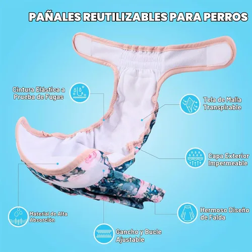 Vista 2 de NOYAL Pañales lavables para perras, reutilizables, de alta absorción, a prueba de fugas, paquete de 3 unidades Rosa