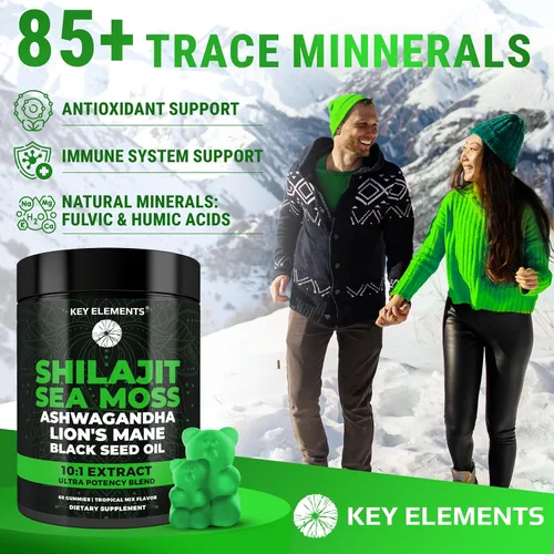Vista 5 de Gomitas Shilajit orgánicas con gomitas de musgo marino - Suplemento Shilajit para apoyo inmunológico - Shilajit puro del Himalaya y Ashwagandha
