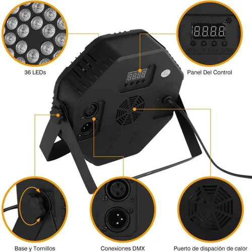 Vista 5 de 36 luces LED Par de luces DJ con cable RGB con control activado por sonido iluminación ascendente para bodas, fiestas, clubes, aparatos