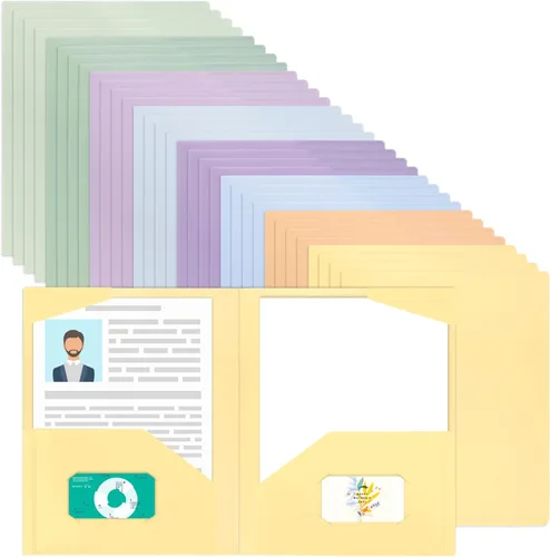 Vista 8 de EOOUT 24 carpetas de plástico con bolsillos, carpetas de bolsillo resistentes, carpetas de archivos de 2 bolsillos con 2 soportes para tarjetas