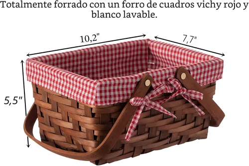 Vista 4 de Vintiquewise(TM) canastilla rectangular con forro a cuadros, tamaño pequeño