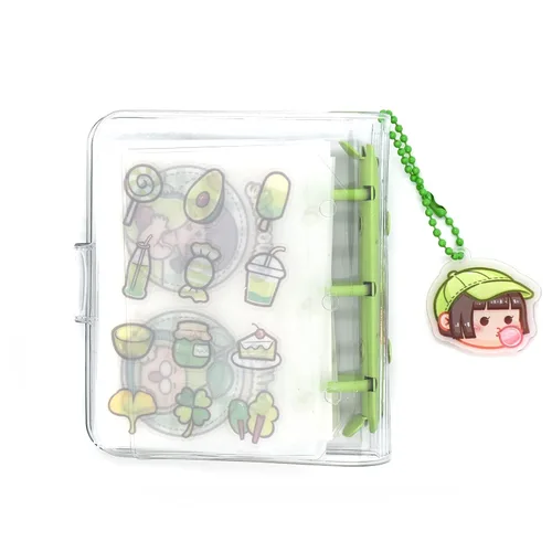 Vista 7 de Mini cuadernos transparentes con llavero, plástico suave de PVC, 3 anillos redondos, cubierta planificadora, protector de cuaderno con papeles