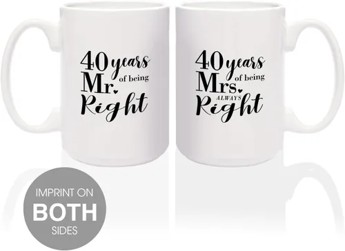 Vista 3 de Canopy Street Juego de tazas de 40 aniversario / 40 Years Mr. And Mrs. Always Right Tazas de café / Tazas de aniversario de 15 onzas/divertido