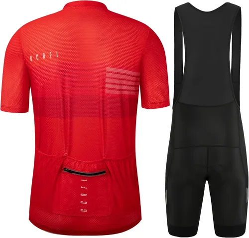 Vista 2 de GCRFL Conjunto de camiseta de ciclismo para hombre, camiseta ligera para ciclismo de carretera, pantalones cortos con bolsillos acolchados