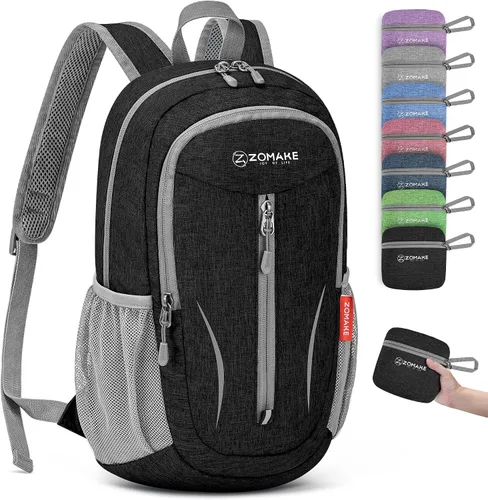 Vista 7 de ZOMAKE Mochila plegable ultraligera de 10 litros, mochila plegable pequeña, resistente al agua, mochila plegable para mujeres y hombres (negro-A1)