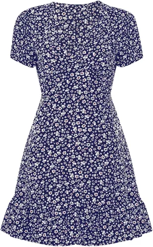 Vista 4 de CAIfnv Zincoty Womens Sexy Floral Print Flowy Swing Mini Dresses V Neck Short Sleeve Ruffles Bodycon A Line Club Prom Dress