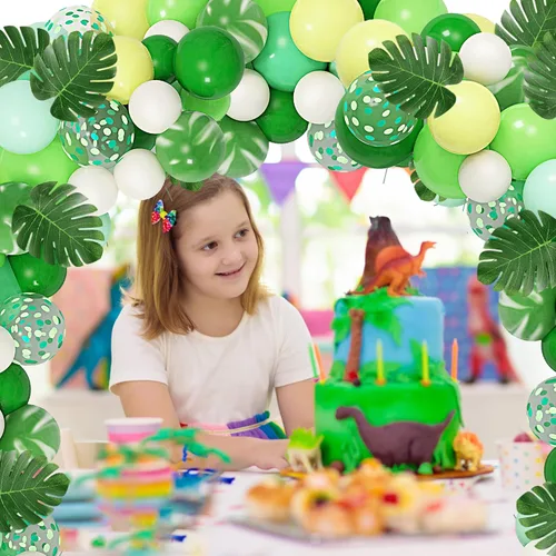 Vista 7 de Suministros de decoración de fiesta de cumpleaños de dinosaurios, kit de guirnalda de arco de globos de dinosaurio de 40 pulgadas, globos