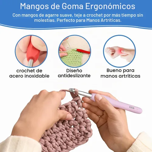 Vista 3 de RealPlus Ganchos de ganchillo, juego de 12 tamaños de ganchillo, kit de ganchillo para principiantes, agujas de tejer con asas ergonómicas