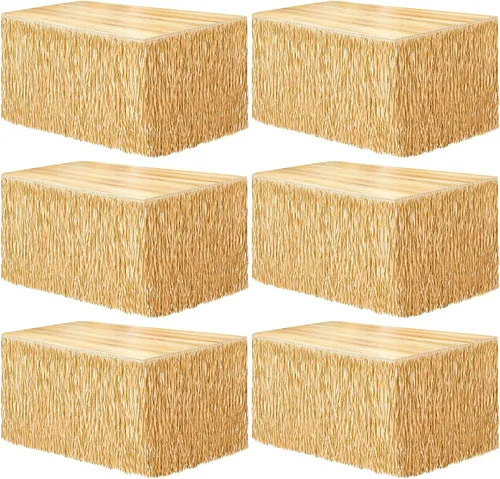 Vista 9 de Fovths 1 paquete de falda de mesa de hierba Luau con flecos de papel, falda de paja oscura de 108 x 30 pulgadas, faldas de mesa hawaianas