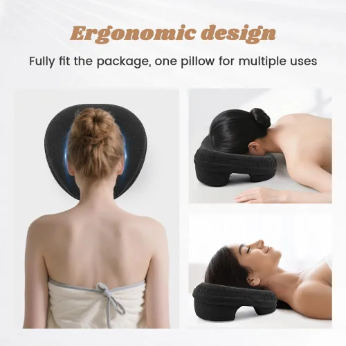 Vista 5 de Kakalote Reposacabezas de masaje para cama, almohada ergonómica de masaje de espuma viscoelástica para spa, siesta y cuidado de la piel (negro)