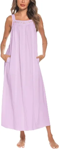 Vista 10 de YOZLY Camisones de algodón para mujer con bordado, sin mangas, con bolsillos S-XXXL