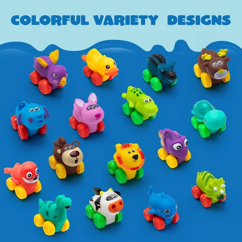 Vista 6 de JOYIN Coches de Animales, Juguete de Set de Coches de Goma Suave, Mini Vehículos para Bebés, Coche de Juguete de Baño para Niños y Niñas, Regalo