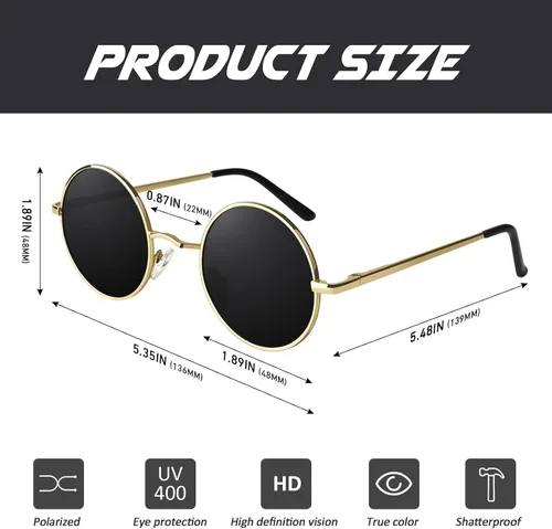 Vista 57 de CGID Gafas de sol unisex polarizadas redondas E01 Lennon