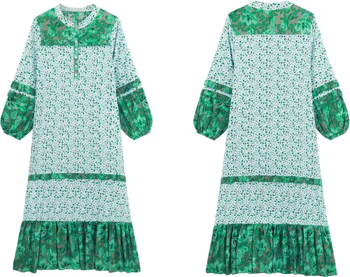 Vista 4 de R.Vivimos Maxi vestidos bohemios de manga larga con estampado floral y abertura para mujer