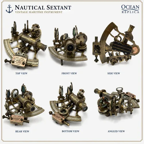 Vista 5 de J. Scott London Brass Sextant - Instrumento de navegación náutica antiguo antiguo antiguo con caja de exhibición de madera dura, decoración