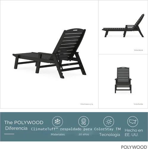 Vista 4 de POLYWOOD NCC2280MA-P Camastro Náutico con Brazos, Negro