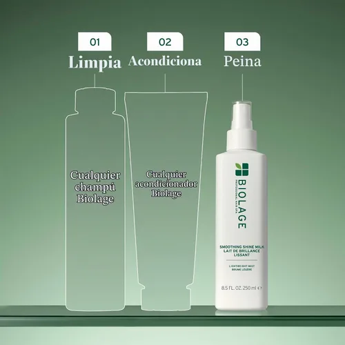Vista 6 de Biolage Styling Leche de brillo suave Bruma ligera que suaviza el cabello y controla el encrespamiento Para todo tipo de cabello Sin parabenos