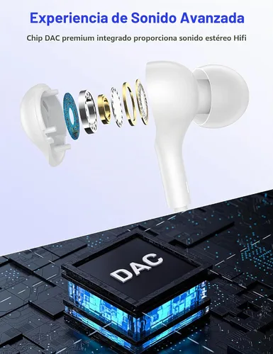 Vista 3 de Auriculares USB C para Apple/iPhone Duo 18 17 16 15 auriculares con cable con funda Blanco