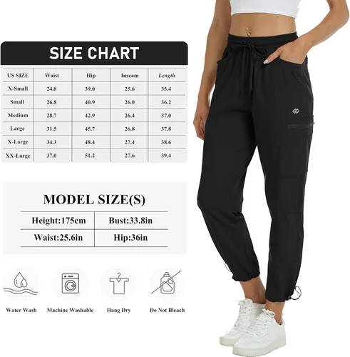 Vista 7 de MoFiz Pantalones de senderismo para mujer, ligeros, de secado rápido, con bolsillos con cremallera