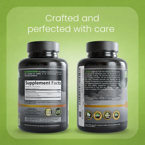 Vista 7 de NaturaLife Labs Carbón activado 1200 mg por porción - de cáscaras de coco - 100 cápsulas vegetales - Sin OMG, sin gluten, vegano (2)