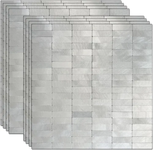 Vista 10 de XUANINY Azulejos de Mosaico de Aluminio Autoadhesivos para Despegar y Pegar, Pegatinas de Azulejos de Pared para Salpicadero de Cocina