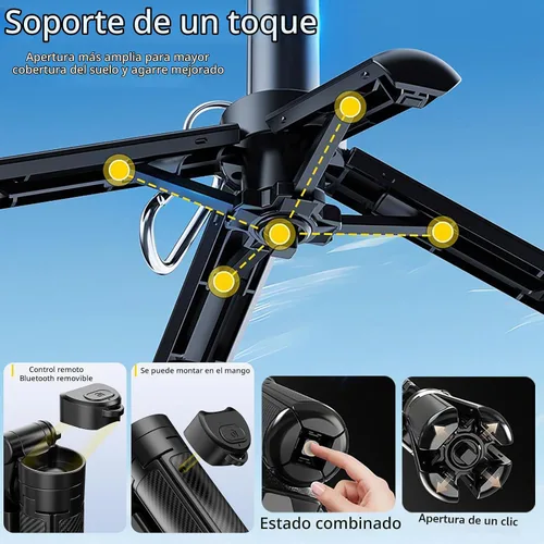 Vista 4 de Palo selfie magnético multifuncional 4 en 1 con rotación de 360°, mini trípode portátil extensible para teléfono con control remoto y anillo