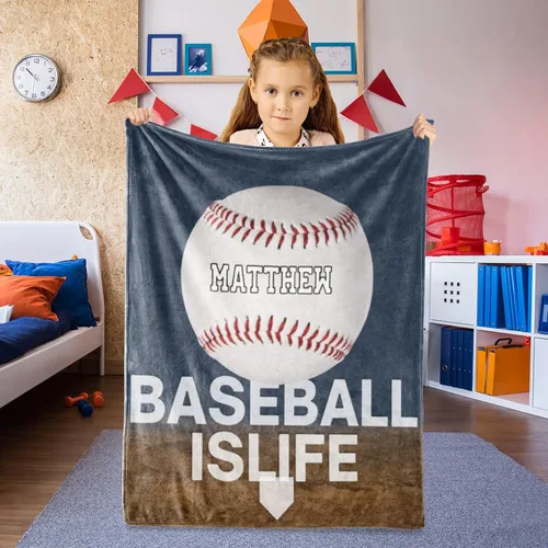 Vista 2 de Manta suave personalizada para bebés: manta de diseño de béisbol personalizada para niños con nombre y número, regalos de ropa de cama para bebés