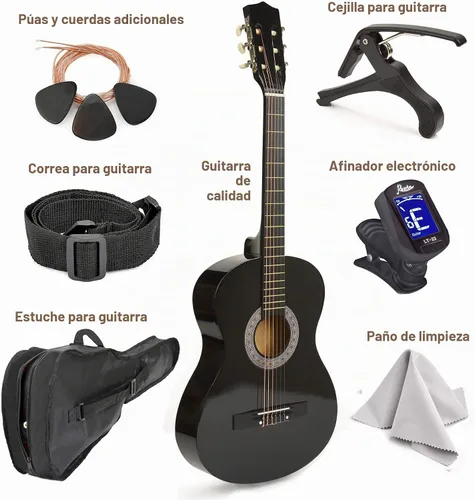 Vista 2 de Guitarra de madera para zurdos de 30 pulgadas con estuche y accesorios para niños, niñas, niños, adolescentes, principiantes (30 pulgadas, negro)