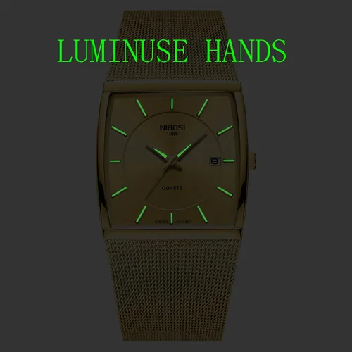 Vista 5 de NIBOSI Relojes para hombre, de moda, de lujo, casual, con correa de malla, impermeable, con fecha, cuadrado