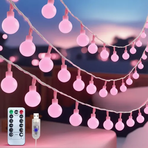 Vista 11 de Cadena de luces de globo Eoako de 38 pies, 100 LED para interiores, enchufe USB, luces de bola en cadena, luces de hadas con control remoto