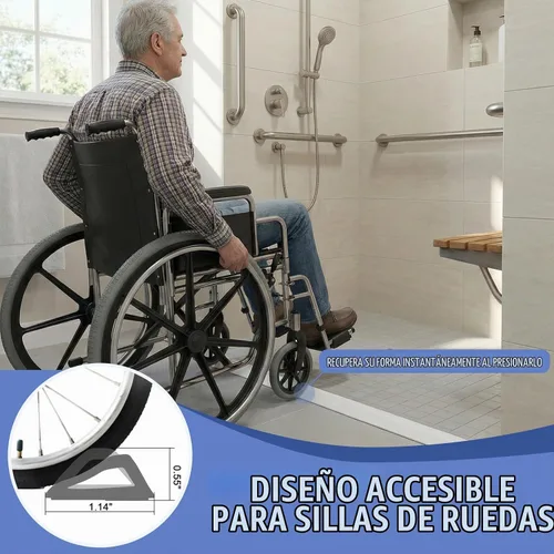 Vista 3 de Protector de agua para umbral de ducha, (39 pulgadas), barrera de silicona plegable para duchas a ras de suelo, tapón de agua autoadhesivo