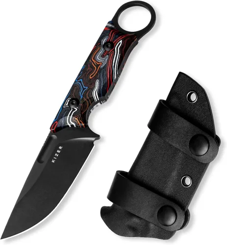 Vista 9 de Cuchillo de hoja fija Kizer Cabox de 3.36" (8.53 cm) 154CM de acero con mango G10 y funda para supervivencia y campamento 1048C1 Mango G10
