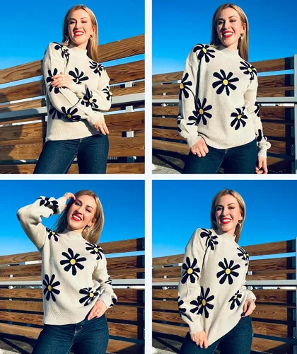 Vista 3 de Zeagoo Sweaters for Women 2024 Fashion Trendy Long Sleeve Turtleneck Pullover Lantern Knit Sweater Tops